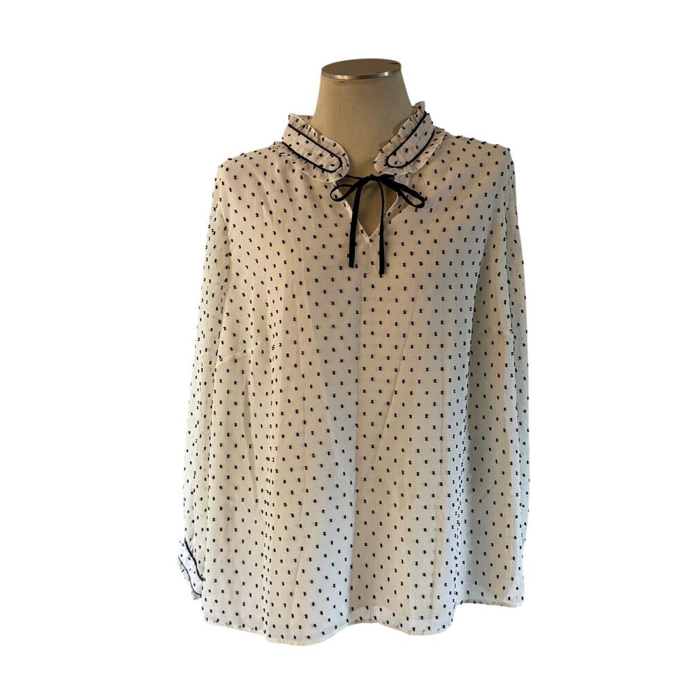 Talbots White Black Dot High Neck Blouse Plus Size 2X Work Career Office